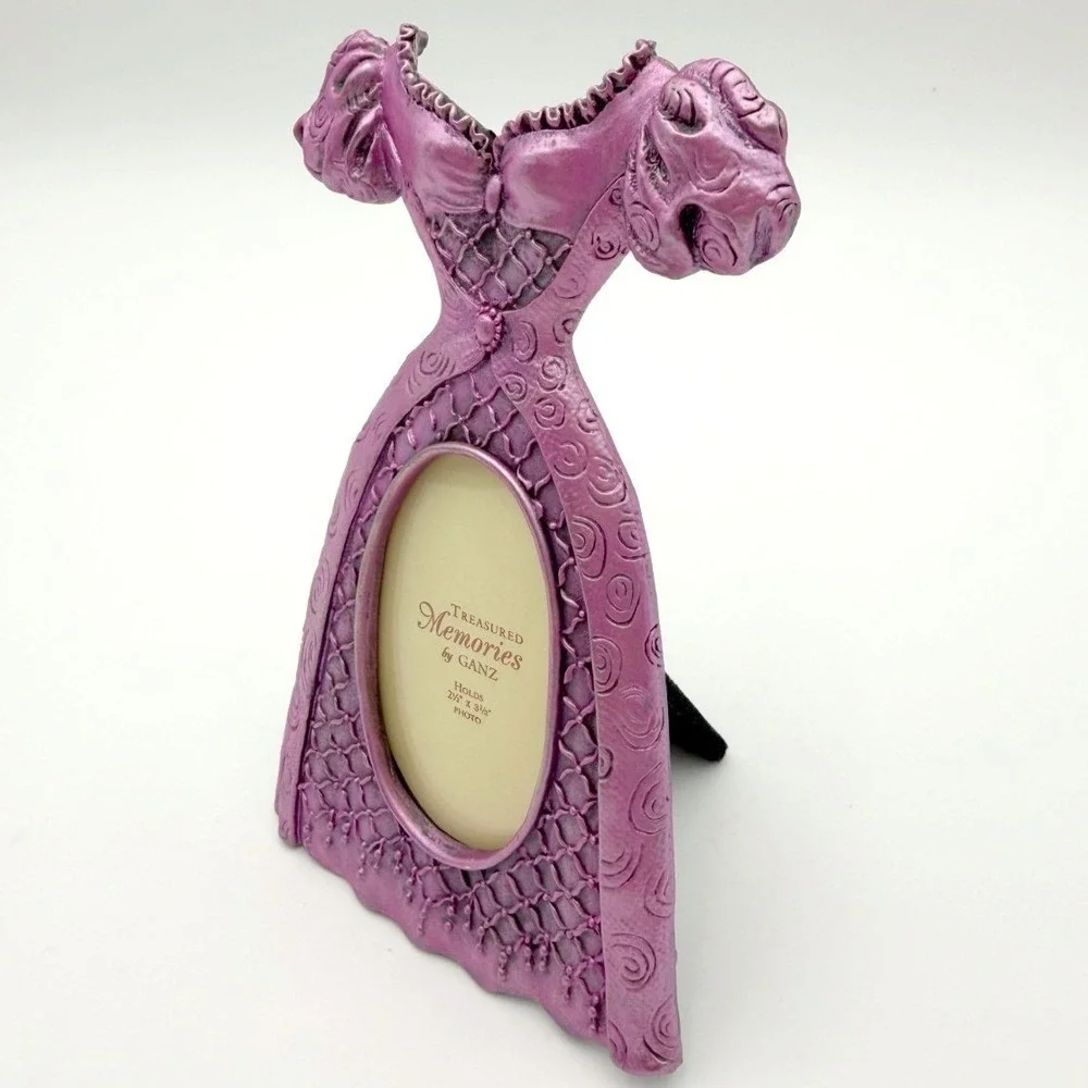 VTG Ganz Burnished Pink Pewter Victorian Dress Mini Photo Frame Coquette